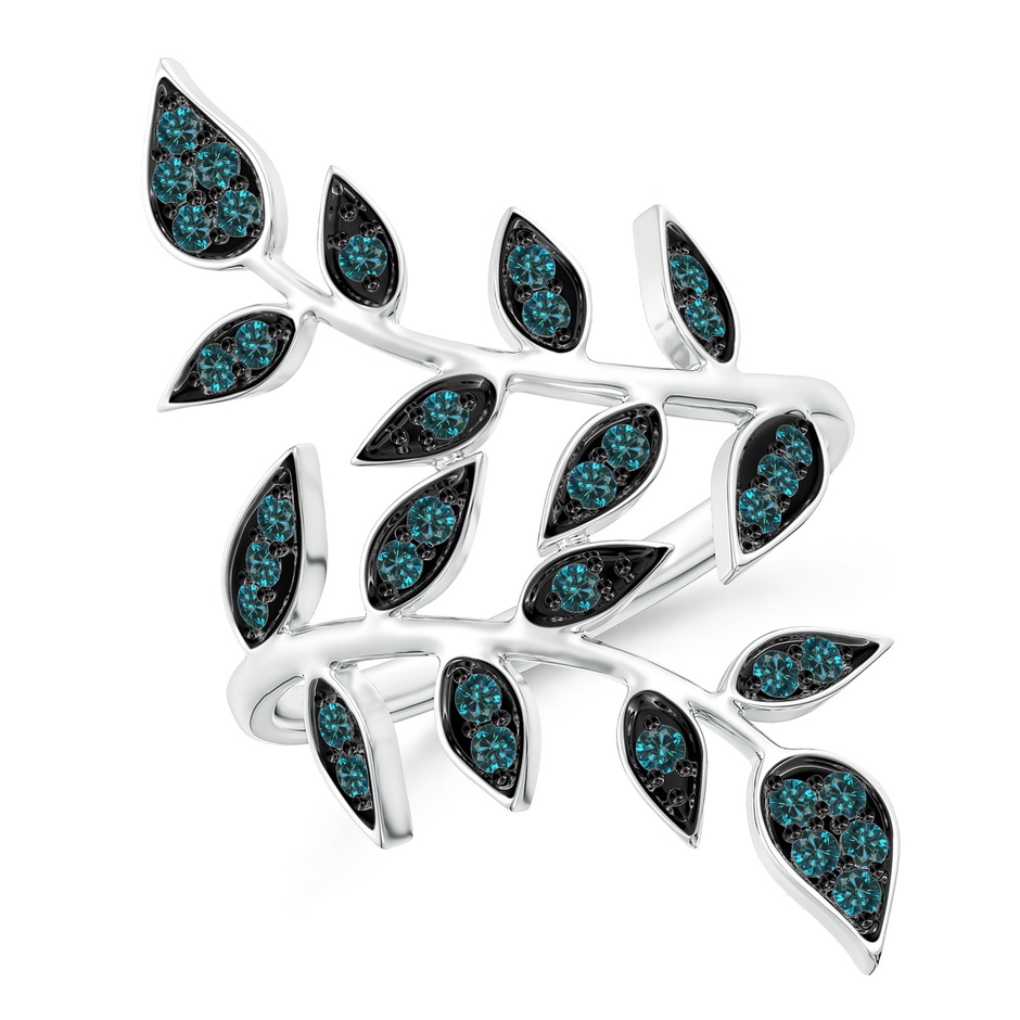 1.3mm AA Pave Set Blue Diamond Olive Leaf Vine Ring in P950 Platinum 