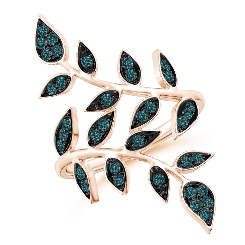 1.3mm AA Pave Set Blue Diamond Olive Leaf Vine Ring in Rose Gold 