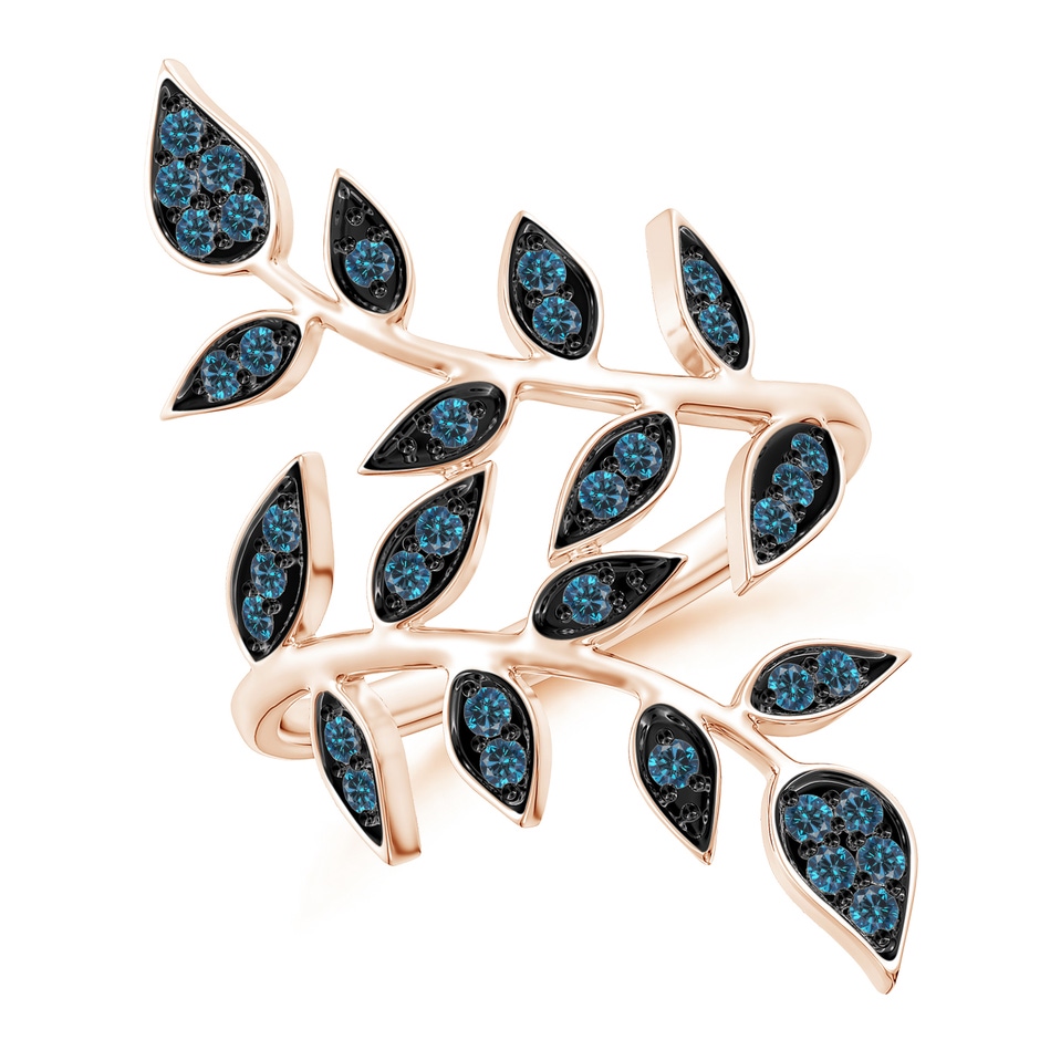 1.3mm AAA Pave Set Blue Diamond Olive Leaf Vine Ring in 9K Rose Gold 