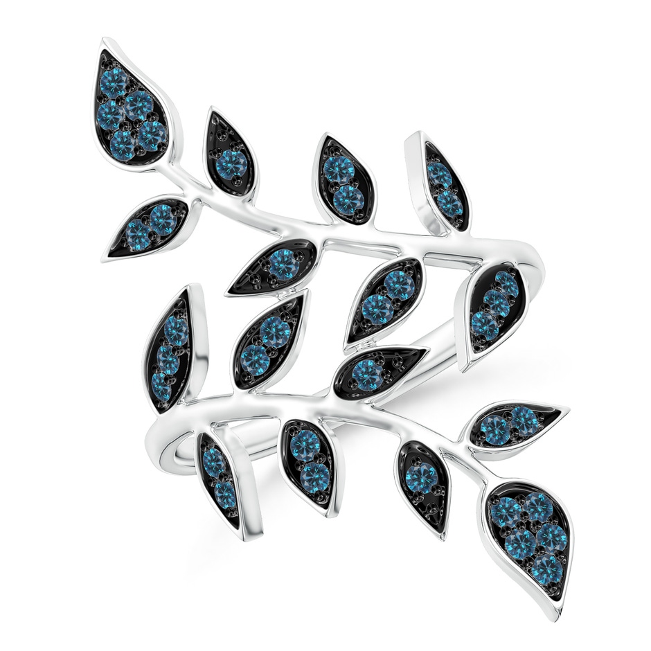 1.3mm AAA Pave Set Blue Diamond Olive Leaf Vine Ring in P950 Platinum 