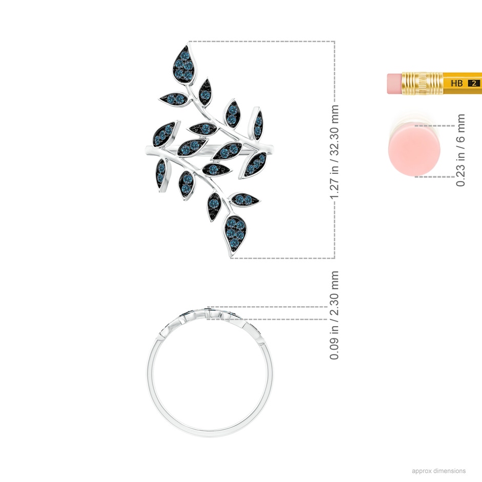 1.3mm AAA Pave Set Blue Diamond Olive Leaf Vine Ring in P950 Platinum ruler