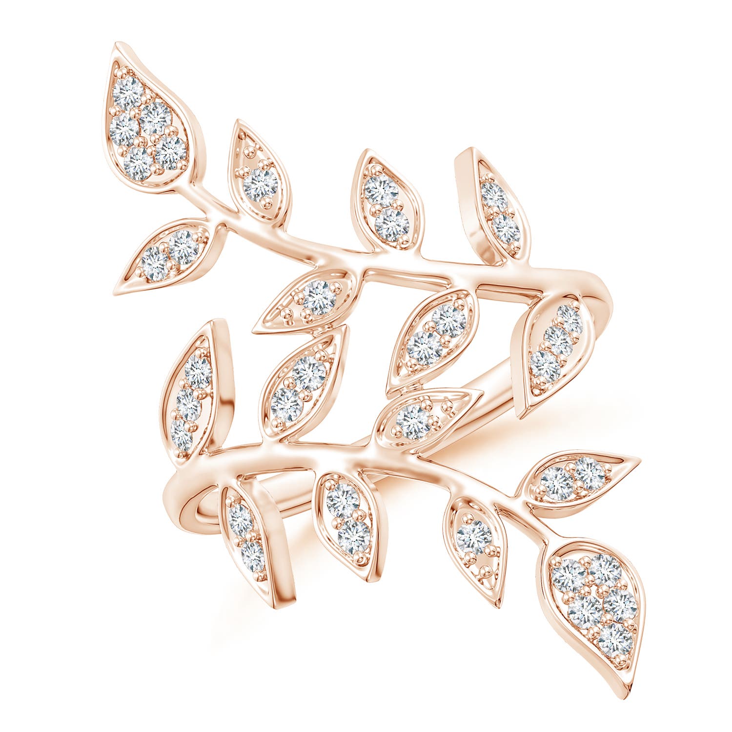 1.3mm GVS2 Pave Set Diamond Olive Leaf Vine Ring in 18K Rose Gold