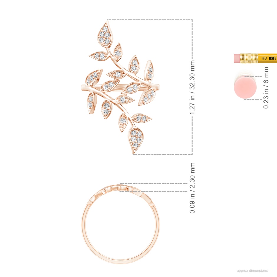 1.3mm GVS2 Pave Set Diamond Olive Leaf Vine Ring in Rose Gold ruler