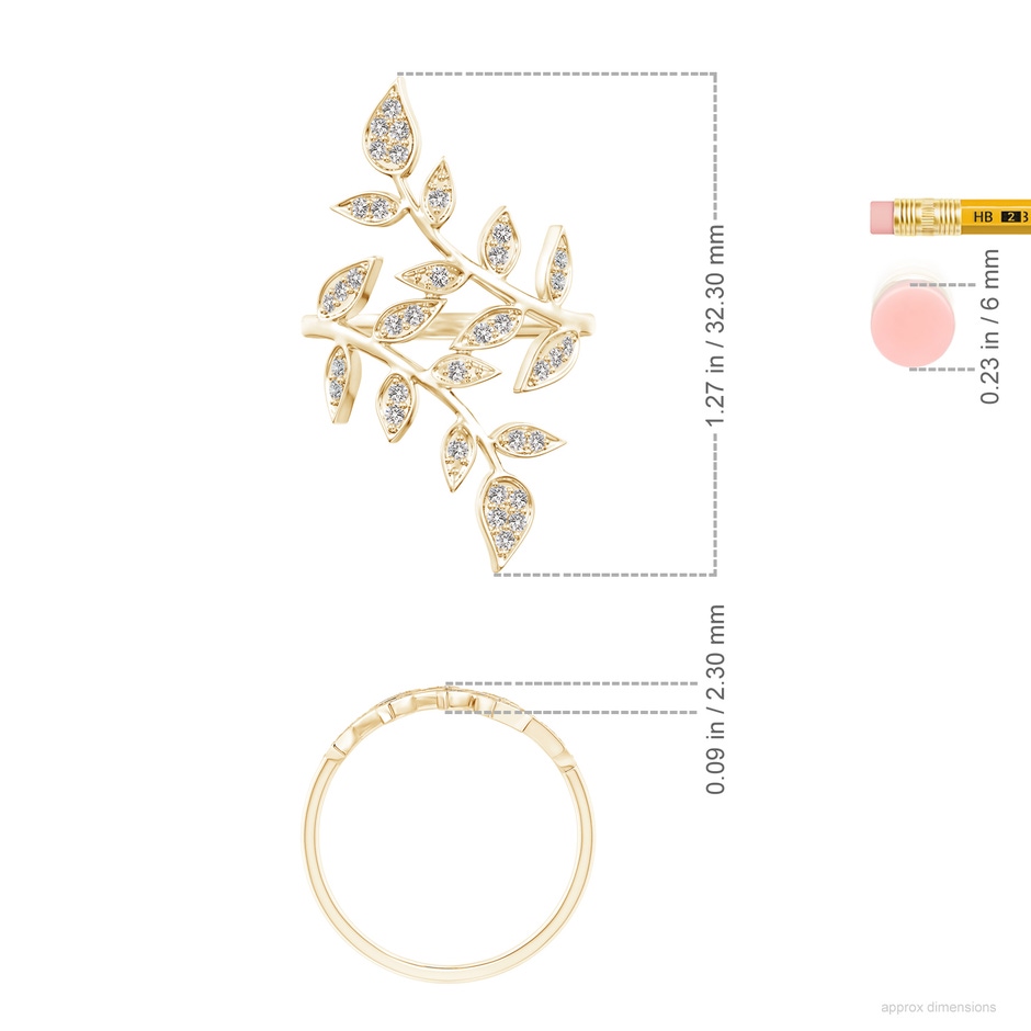 1.3mm IJI1I2 Pave Set Diamond Olive Leaf Vine Ring in Yellow Gold ruler