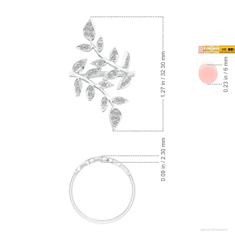 1.3mm KI3 Pave Set Diamond Olive Leaf Vine Ring in White Gold ruler