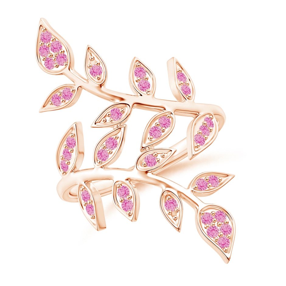 1.3mm A Pavé Set Pink Sapphire Olive Leaf Vine Ring in Rose Gold 