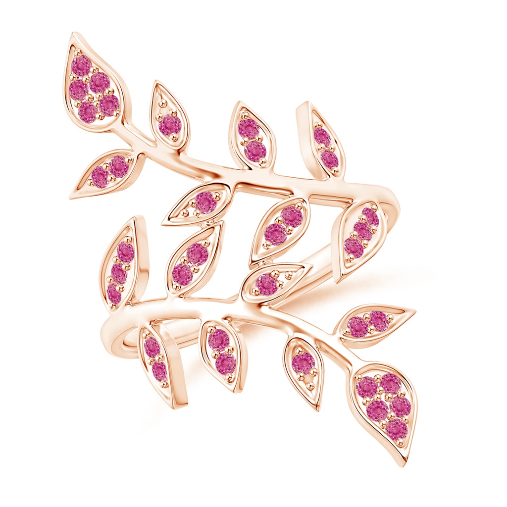 1.3mm AAA Pavé Set Pink Sapphire Olive Leaf Vine Ring in Rose Gold