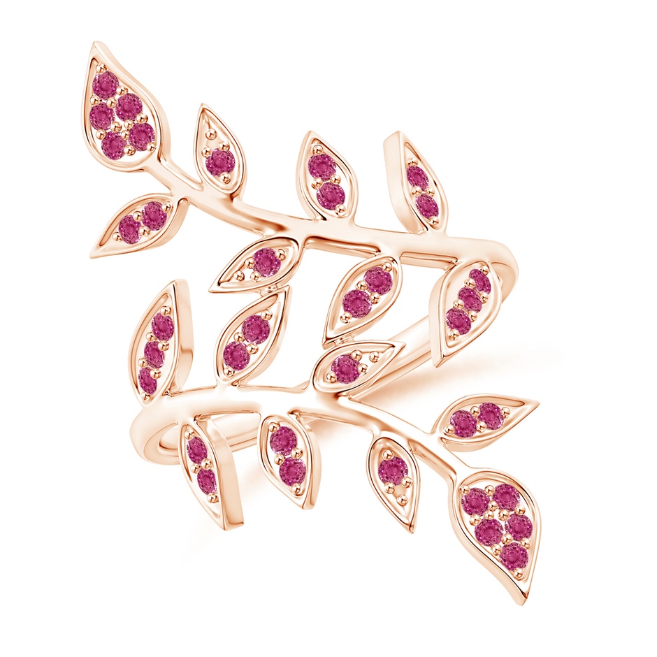 1.3mm AAAA Pavé Set Pink Sapphire Olive Leaf Vine Ring in Rose Gold 