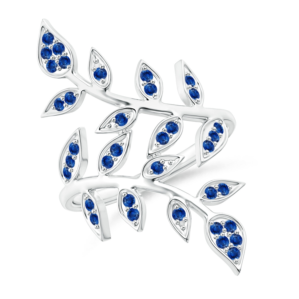 1.3mm AAA Pavé Set Blue Sapphire Olive Leaf Vine Ring in White Gold