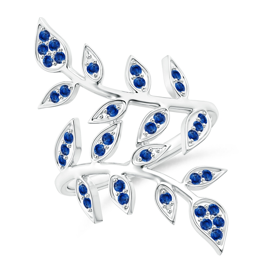 1.3mm AAA Pavé Set Blue Sapphire Olive Leaf Vine Ring in White Gold 