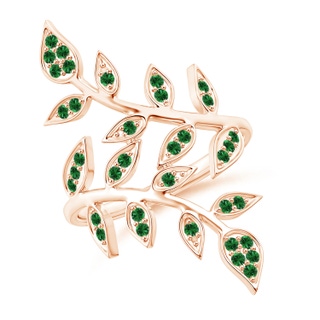 1.3mm AAAA Pavé Set Tsavorite Olive Leaf Vine Ring in 9K Rose Gold