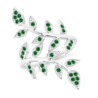 1.3mm AAAA Pavé Set Tsavorite Olive Leaf Vine Ring in White Gold