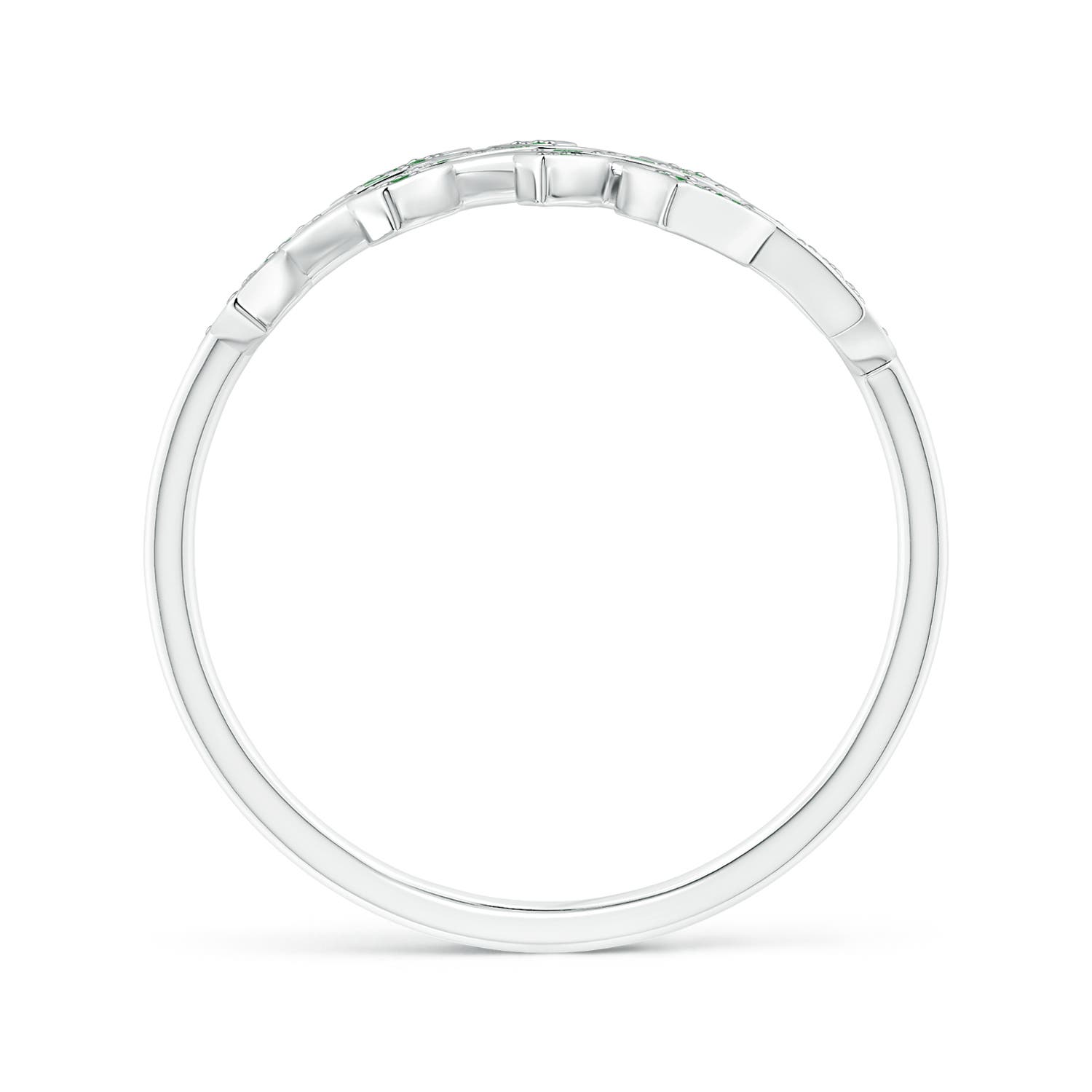 1.3mm AAAA Pavé Set Tsavorite Olive Leaf Vine Ring in White Gold - side 1