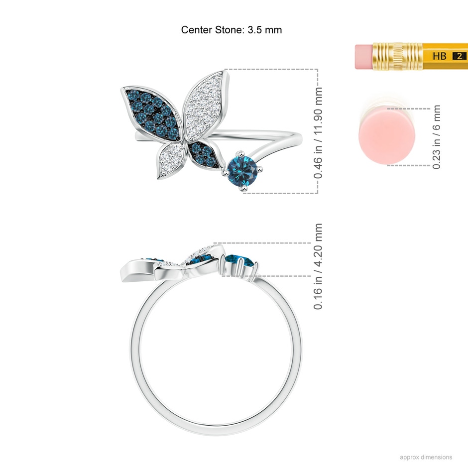 3.5mm AAA Blue Diamond Butterfly Bypass Ring in P950 Platinum ruler