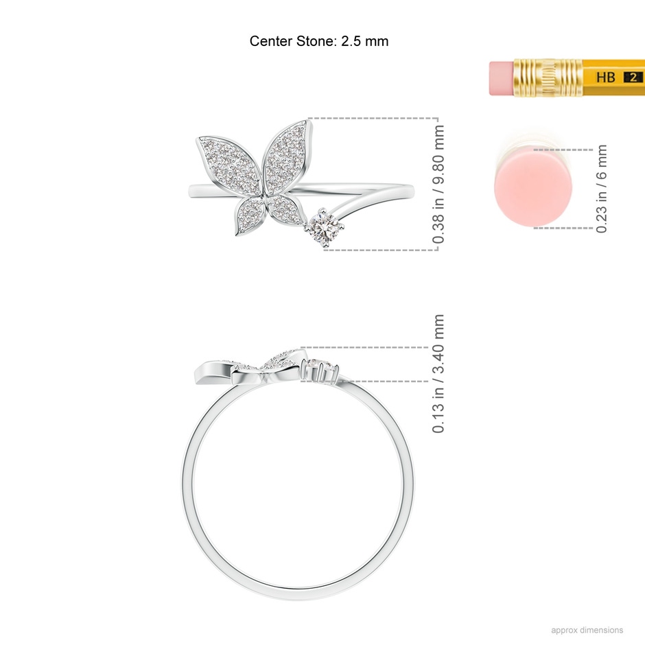2.5mm IJI1I2 Diamond Butterfly Bypass Ring in 9K White Gold ruler