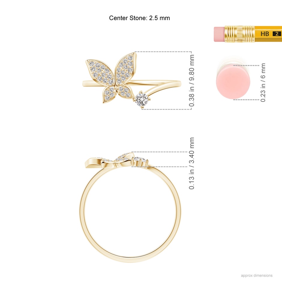 2.5mm IJI1I2 Diamond Butterfly Bypass Ring in Yellow Gold ruler