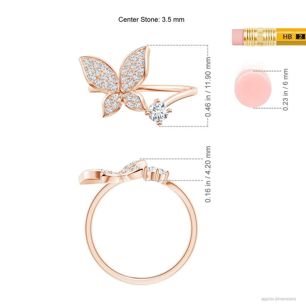 3.5mm GVS2 Diamond Butterfly Bypass Ring in Rose Gold Ruler