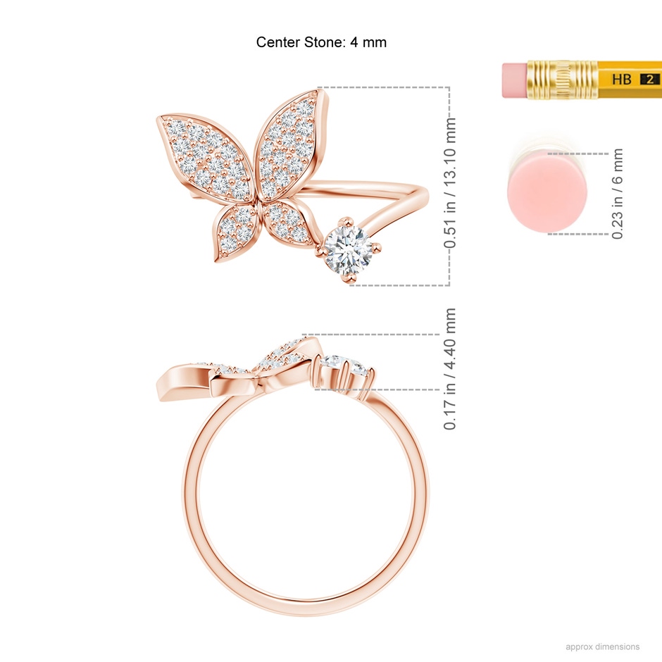 4mm GVS2 Diamond Butterfly Bypass Ring in 18K Rose Gold ruler