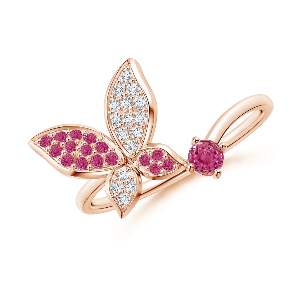 3mm AAAA Pink Sapphire and Diamond Butterfly Bypass Ring in 10K Rose Gold