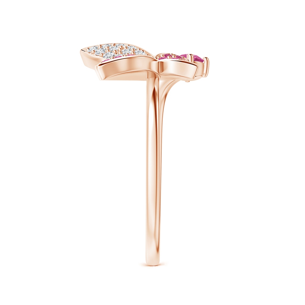 3mm AAAA Pink Sapphire and Diamond Butterfly Bypass Ring in 10K Rose Gold Side-2