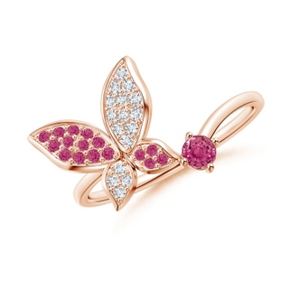 3mm AAAA Pink Sapphire and Diamond Butterfly Bypass Ring in 9K Rose Gold