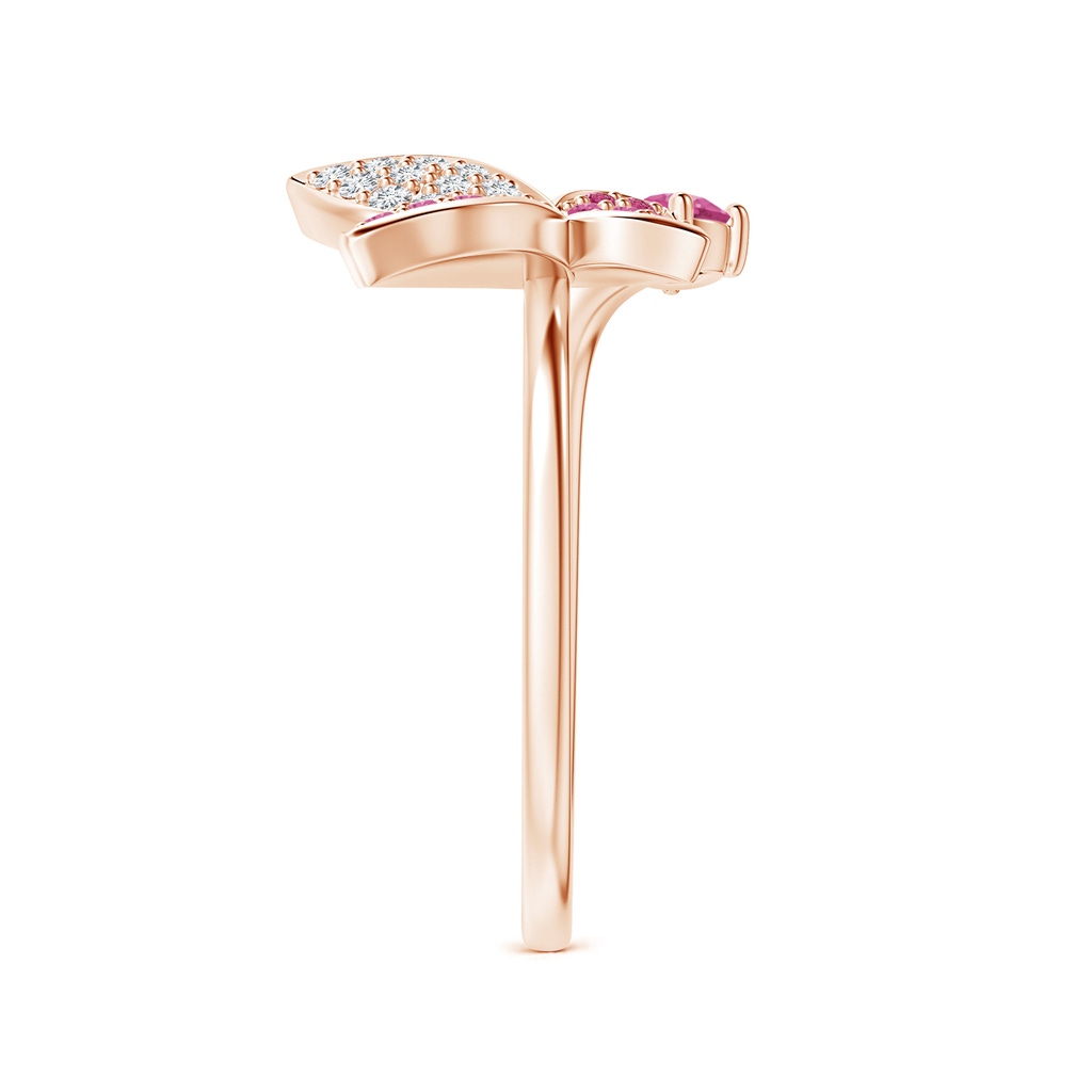 3mm AAAA Pink Sapphire and Diamond Butterfly Bypass Ring in Rose Gold Side-2