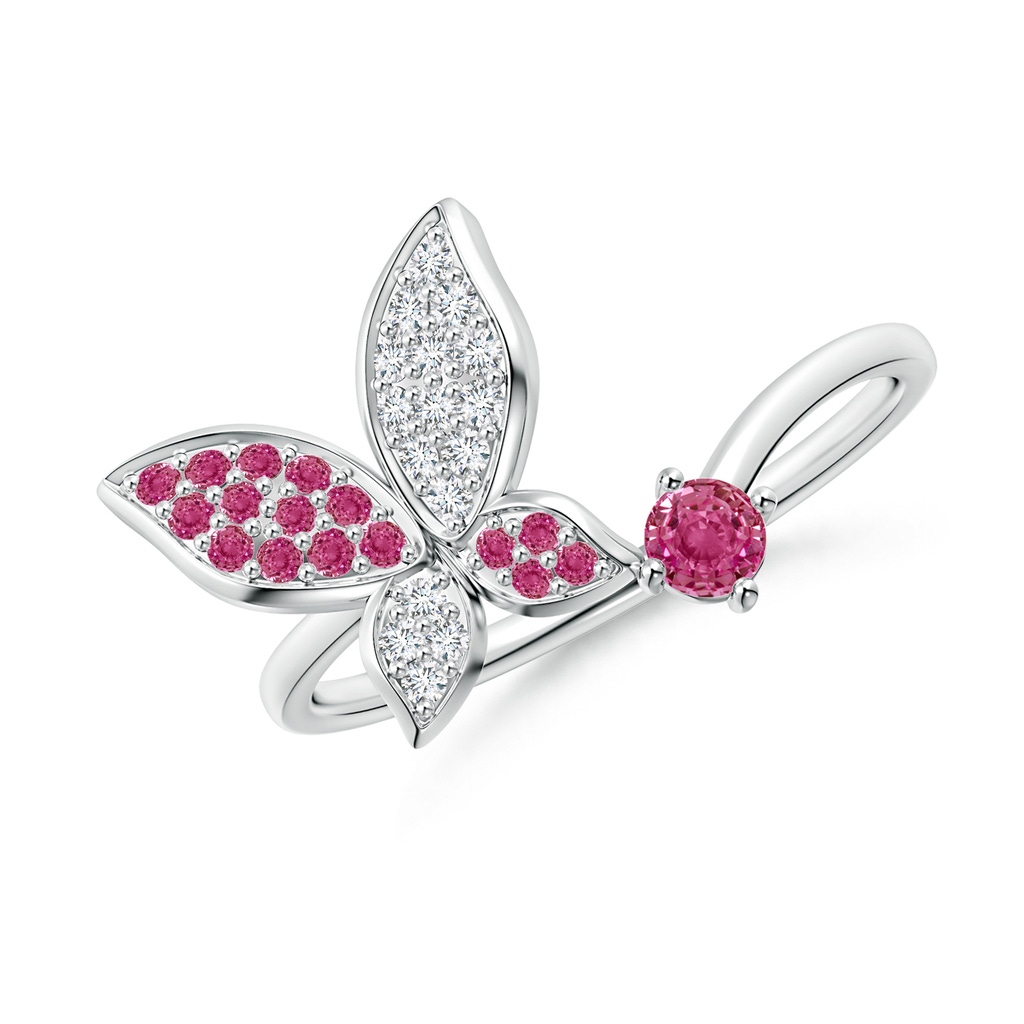 3mm AAAA Pink Sapphire and Diamond Butterfly Bypass Ring in White Gold