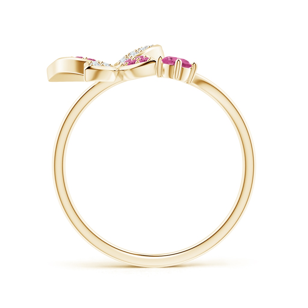 3mm AAAA Pink Sapphire and Diamond Butterfly Bypass Ring in Yellow Gold - side_1