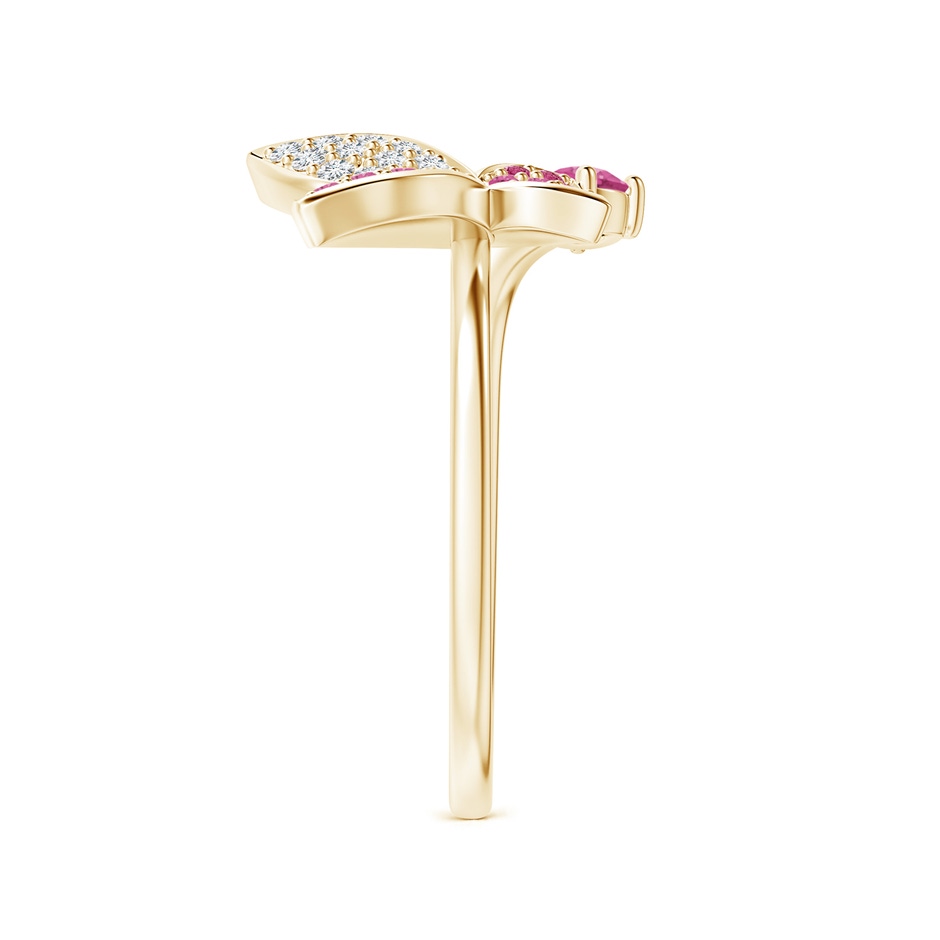 3mm AAAA Pink Sapphire and Diamond Butterfly Bypass Ring in Yellow Gold side-2