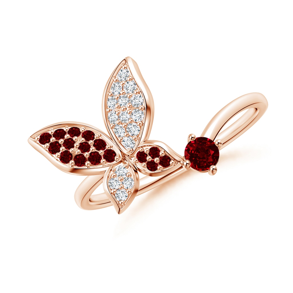 3mm AAAA Ruby and Diamond Butterfly Bypass Ring in Rose Gold