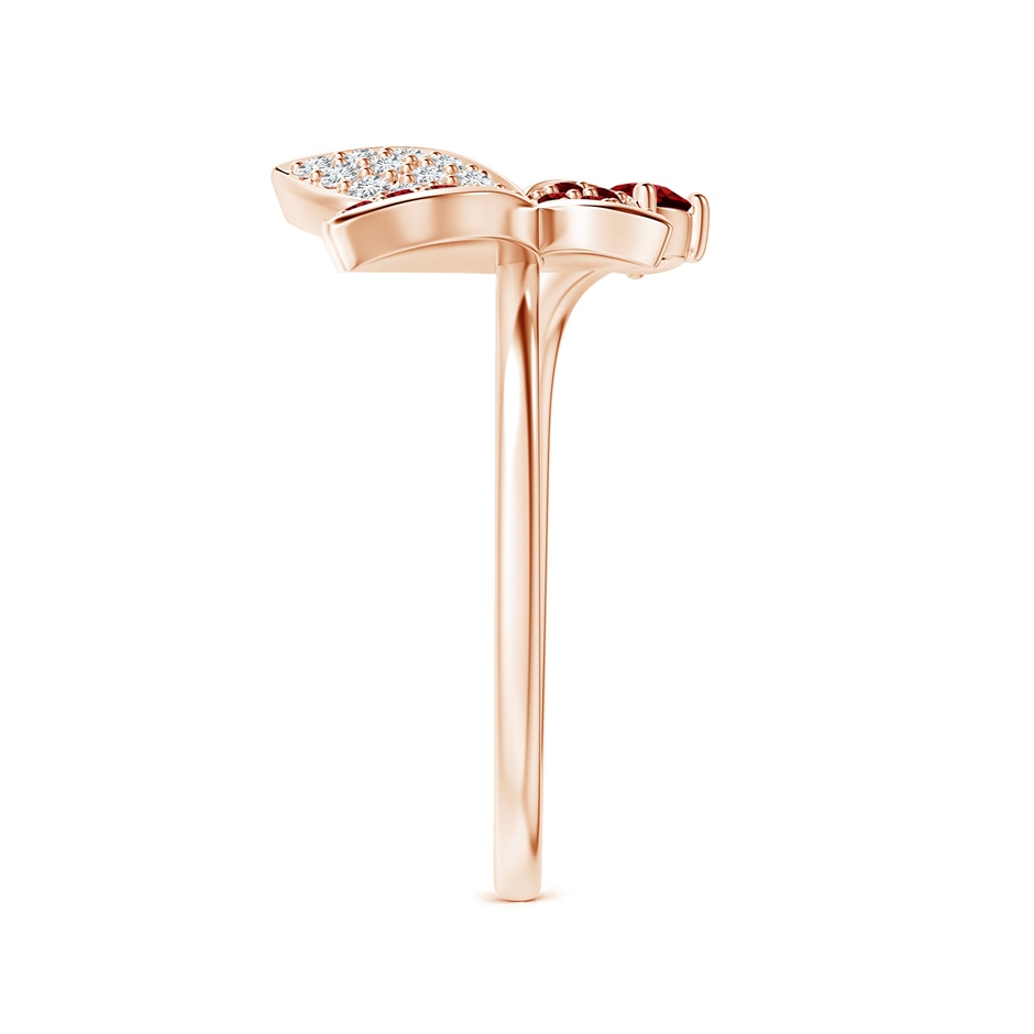 3mm AAAA Ruby and Diamond Butterfly Bypass Ring in Rose Gold side 299