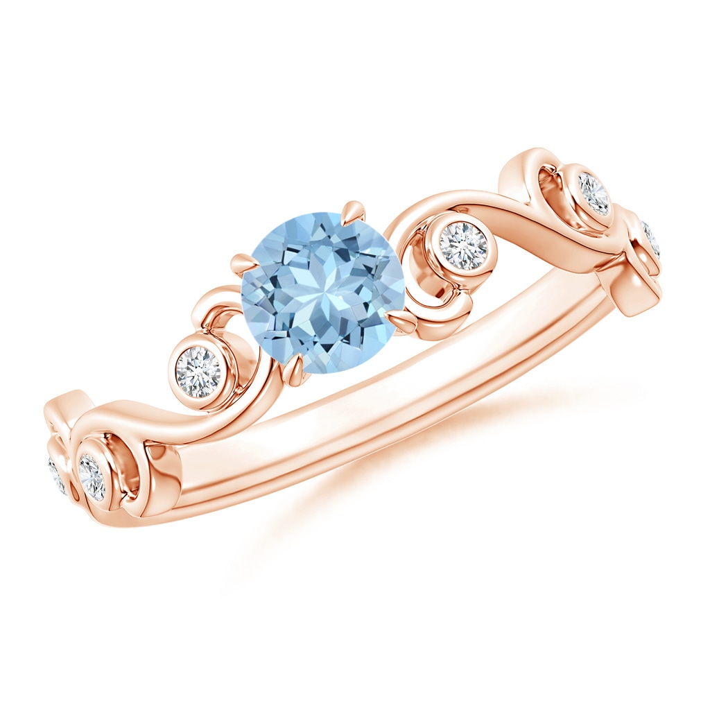 5mm AAA Aquamarine and Diamond Ivy Scroll Ring in Rose Gold