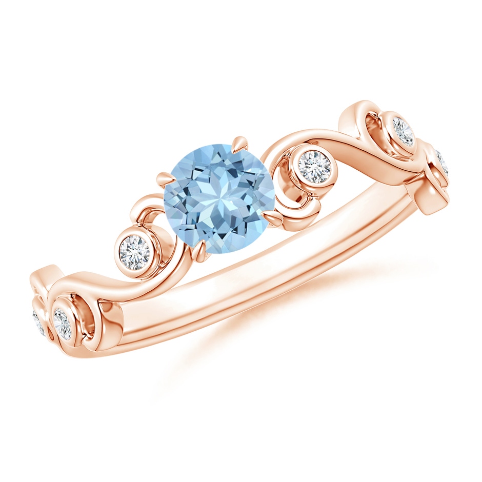 5mm AAA Aquamarine and Diamond Ivy Scroll Ring in Rose Gold 