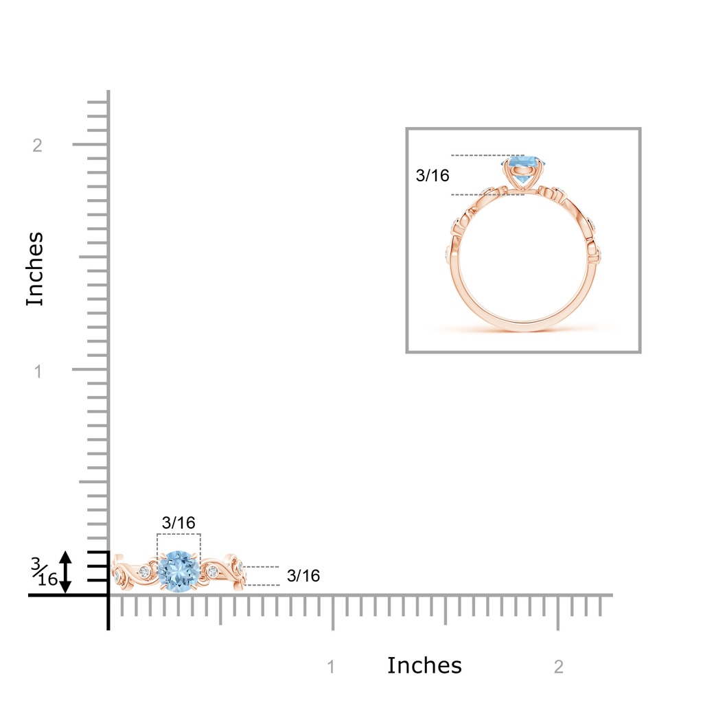 5mm AAA Aquamarine and Diamond Ivy Scroll Ring in Rose Gold Ruler