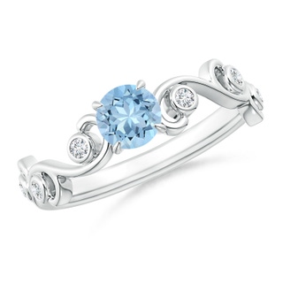 5mm AAA Aquamarine and Diamond Ivy Scroll Ring in White Gold