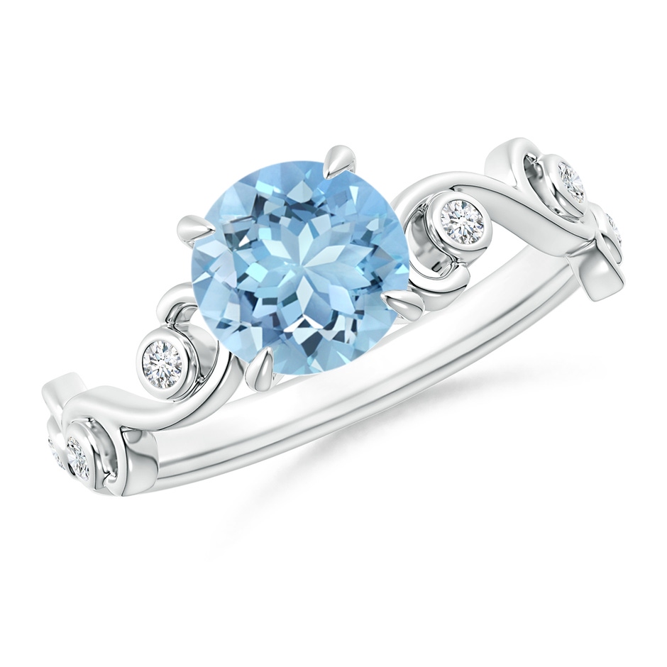 7mm AAAA Aquamarine and Diamond Ivy Scroll Ring in White Gold 