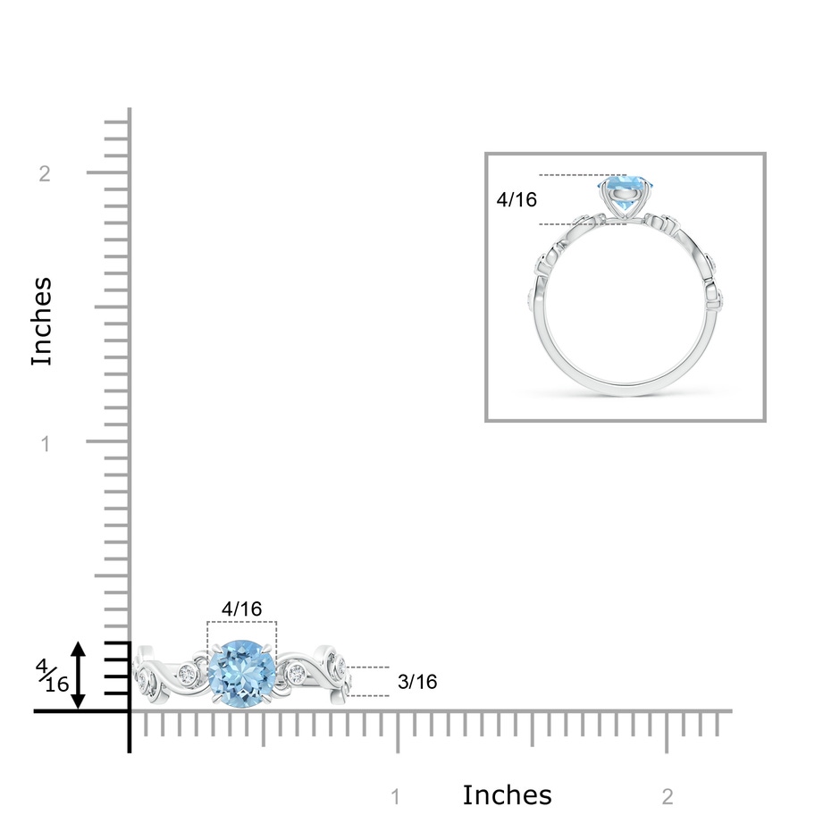 7mm AAAA Aquamarine and Diamond Ivy Scroll Ring in White Gold ruler