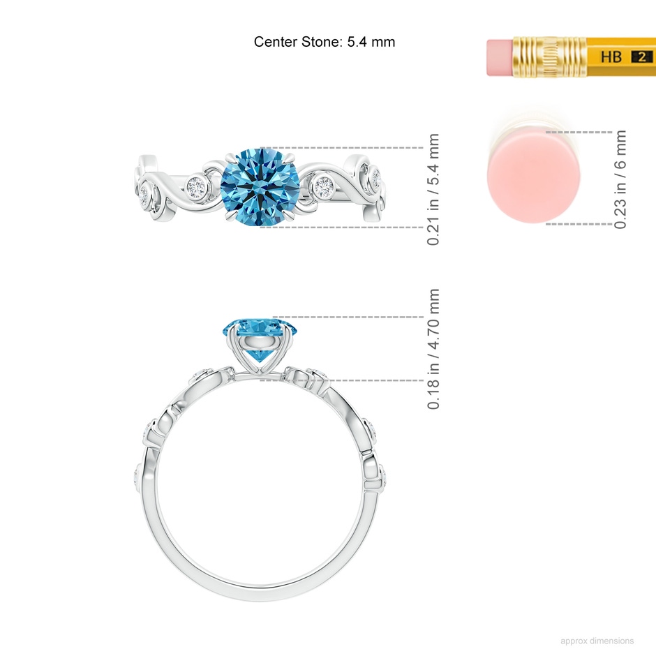 5.4mm AAAA Fancy Intense Blue and White Diamond Ivy Scroll Ring in P950 Platinum ruler