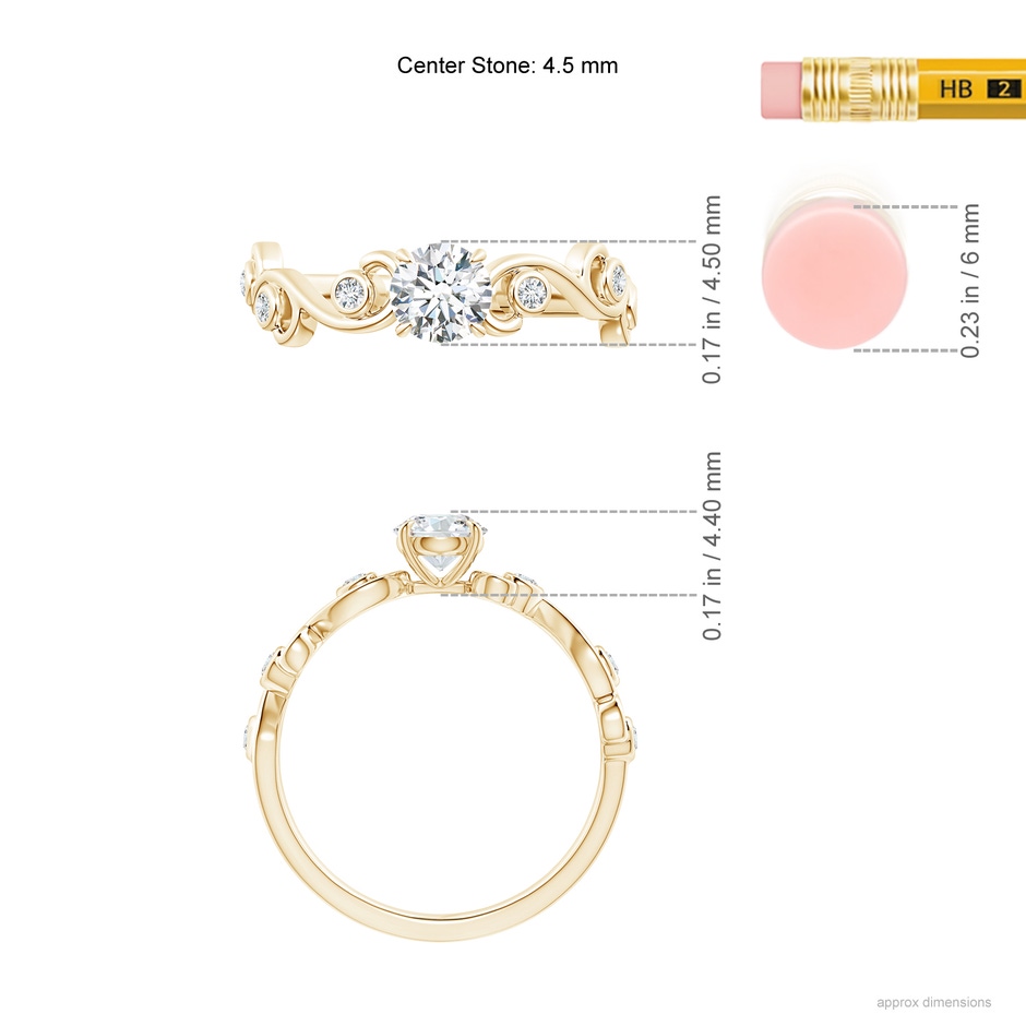 4.5mm GVS2 Claw Set Diamond Ivy Scroll Ring in Yellow Gold ruler