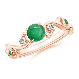 5mm A Emerald and Diamond Ivy Scroll Ring in Rose Gold