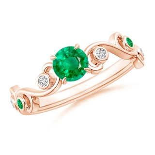 5mm AAA Emerald and Diamond Ivy Scroll Ring in 10K Rose Gold