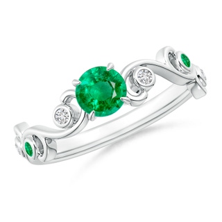 5mm AAA Emerald and Diamond Ivy Scroll Ring in White Gold