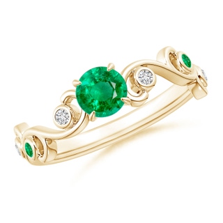 5mm AAA Emerald and Diamond Ivy Scroll Ring in Yellow Gold