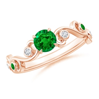 5mm AAAA Emerald and Diamond Ivy Scroll Ring in 10K Rose Gold