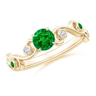 5mm AAAA Emerald and Diamond Ivy Scroll Ring in Yellow Gold