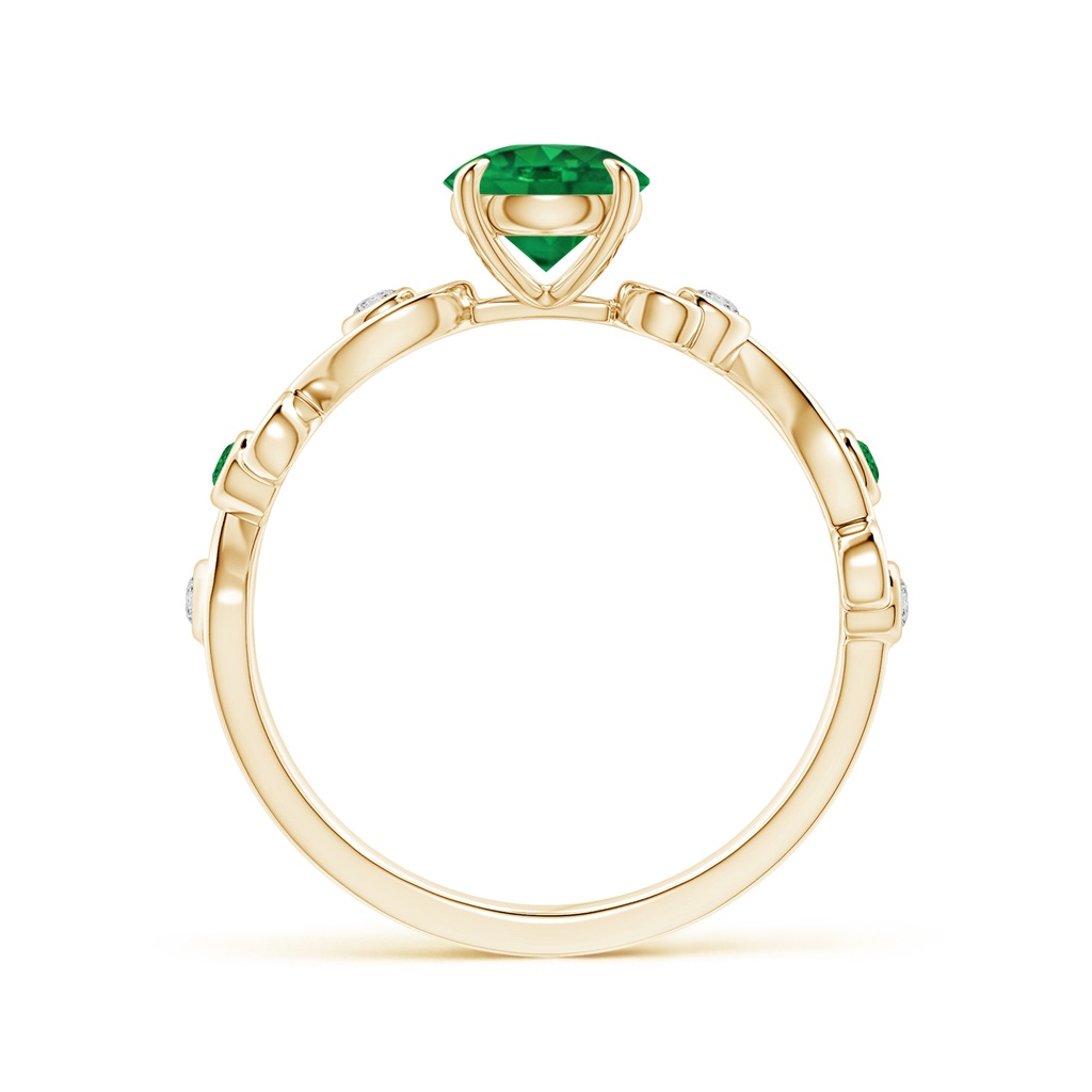 6mm AAA Emerald and Diamond Ivy Scroll Ring in Yellow Gold Product Image