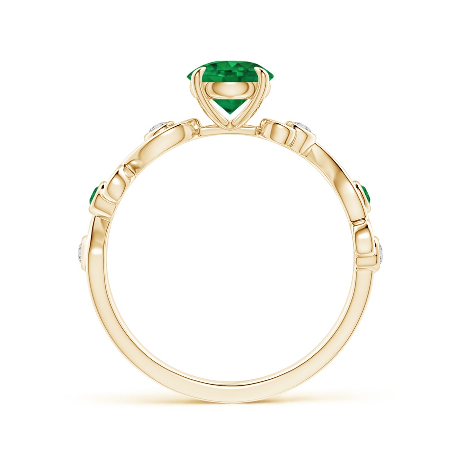 6mm AAA Emerald and Diamond Ivy Scroll Ring in Yellow Gold product image