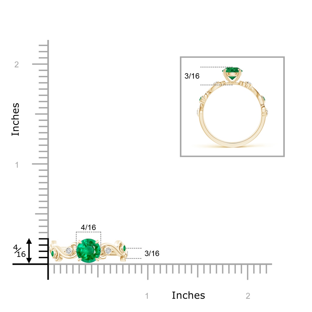 6mm AAA Emerald and Diamond Ivy Scroll Ring in Yellow Gold Product Image