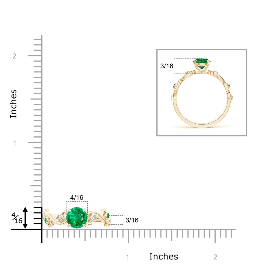 6mm AAA Emerald and Diamond Ivy Scroll Ring in Yellow Gold product image