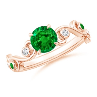 6mm AAAA Emerald and Diamond Ivy Scroll Ring in 10K Rose Gold